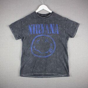 Nirvana Faded Logo Blue / Grey Tee Band Medium